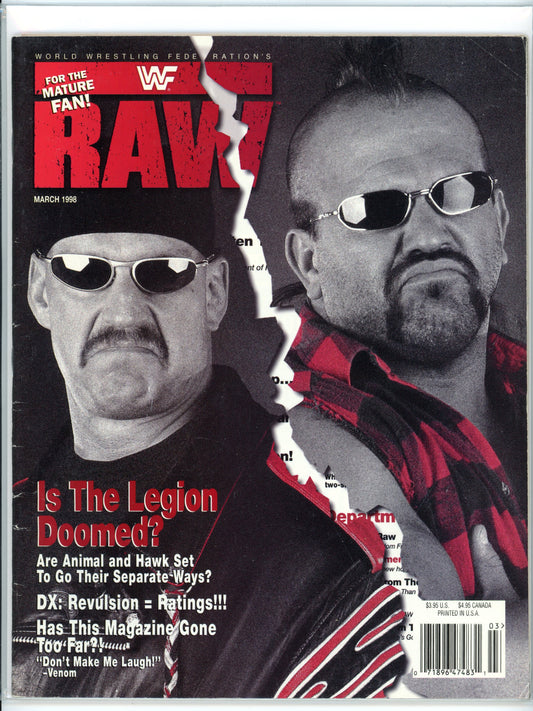 WWF Raw Vintage Wrestling Magazine (March, 1998) Road Warrior Hawk, Road Warrior Animal