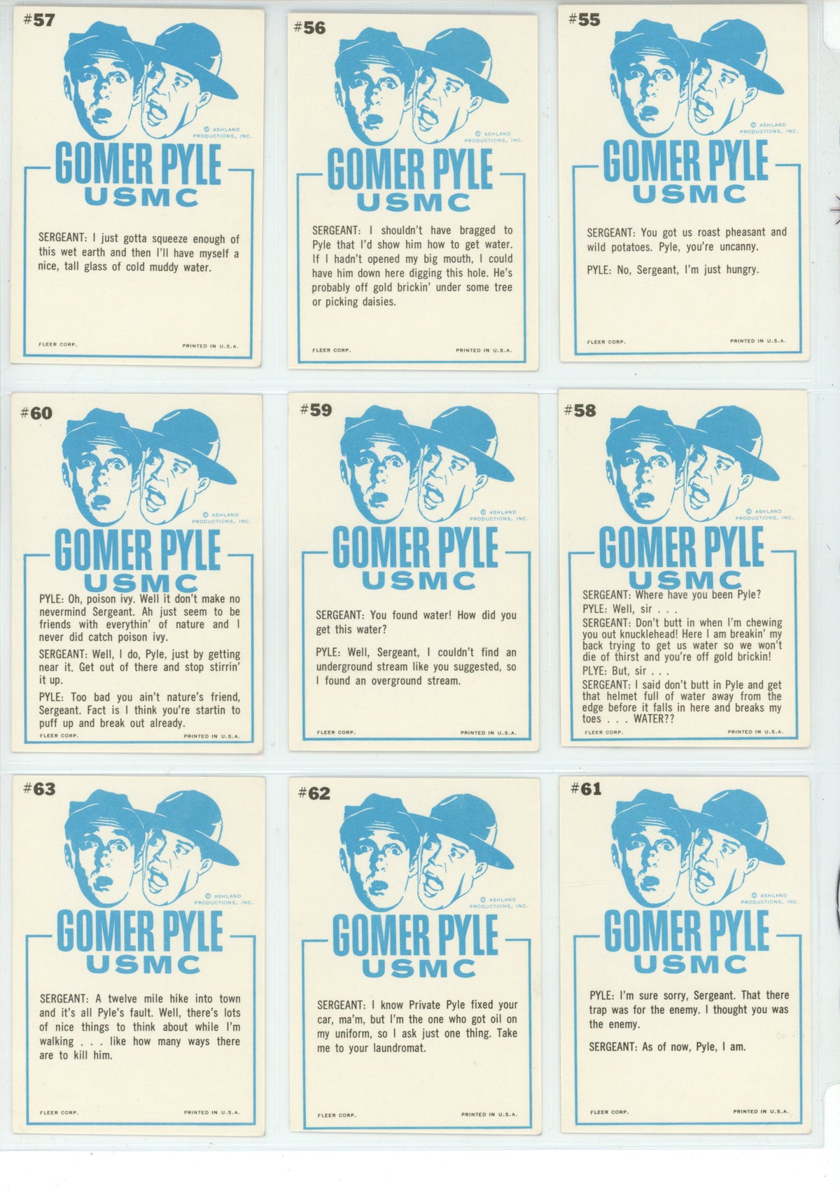 1965 Fleer Gomer Pyle, U.S.M.C. Trading Card Complete Set (66 Cards) High Grade