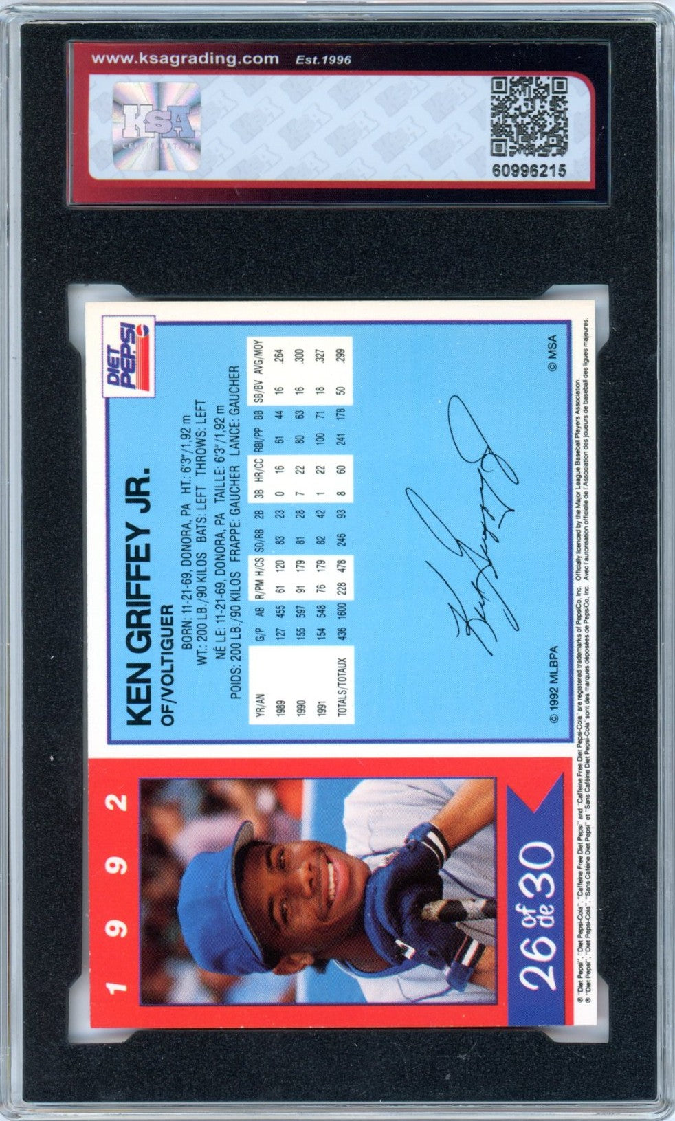 1992 Diet Pepsi Ken Griffey Jr. #26 Graded Baseball Card KSA 8.5