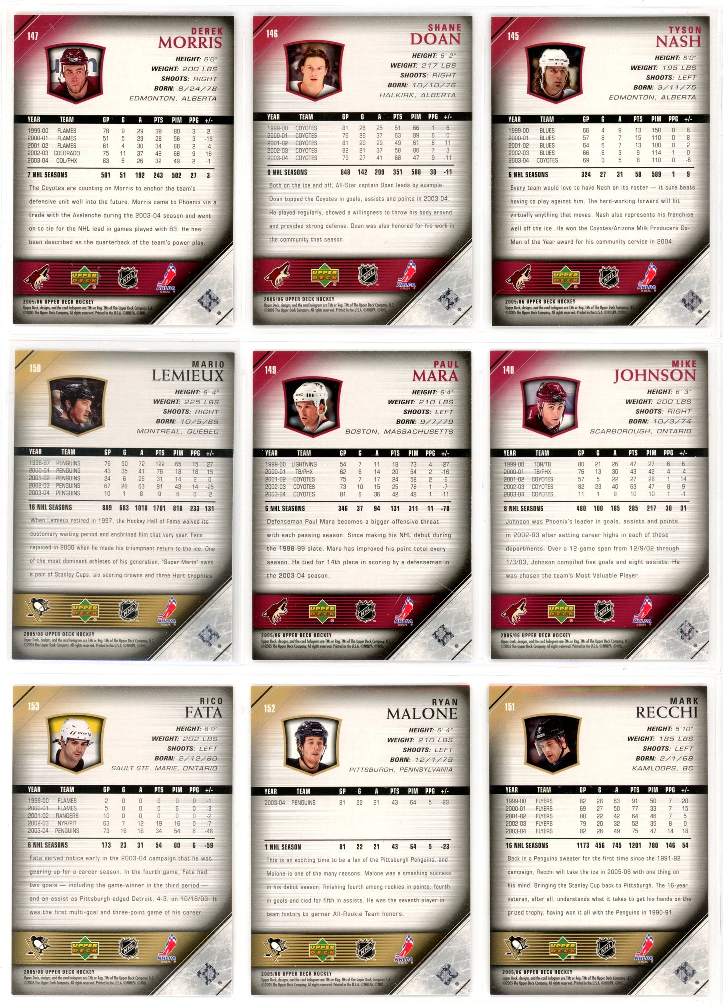 2005/06 Upper Deck Series One & Two Master Set (601 Cards) All Young Guns & Inserts Crosby, Ovechkin PSA 9