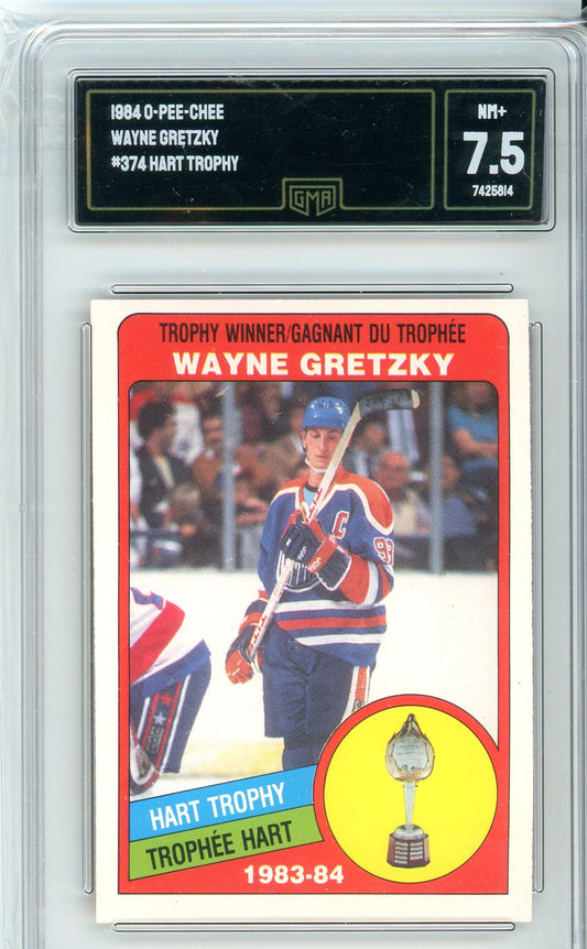1984 OPC Wayne Gretzky #374 Hart Trophy Card GMA 7.5