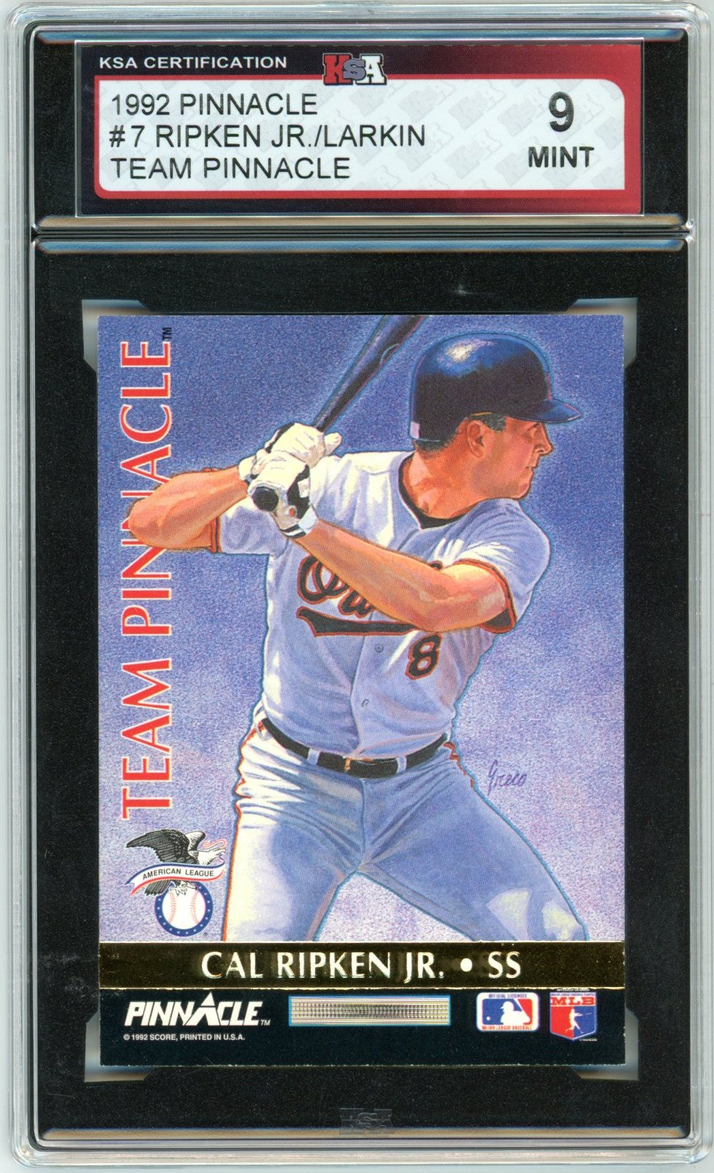 1992 Pinnacle Cal Ripken Jr. / Barry Larkin #7 Team Pinnacle Graded Baseball Card KSA 9