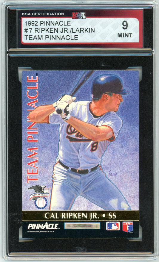 1992 Pinnacle Cal Ripken Jr. / Barry Larkin #7 Team Pinnacle Graded Baseball Card KSA 9