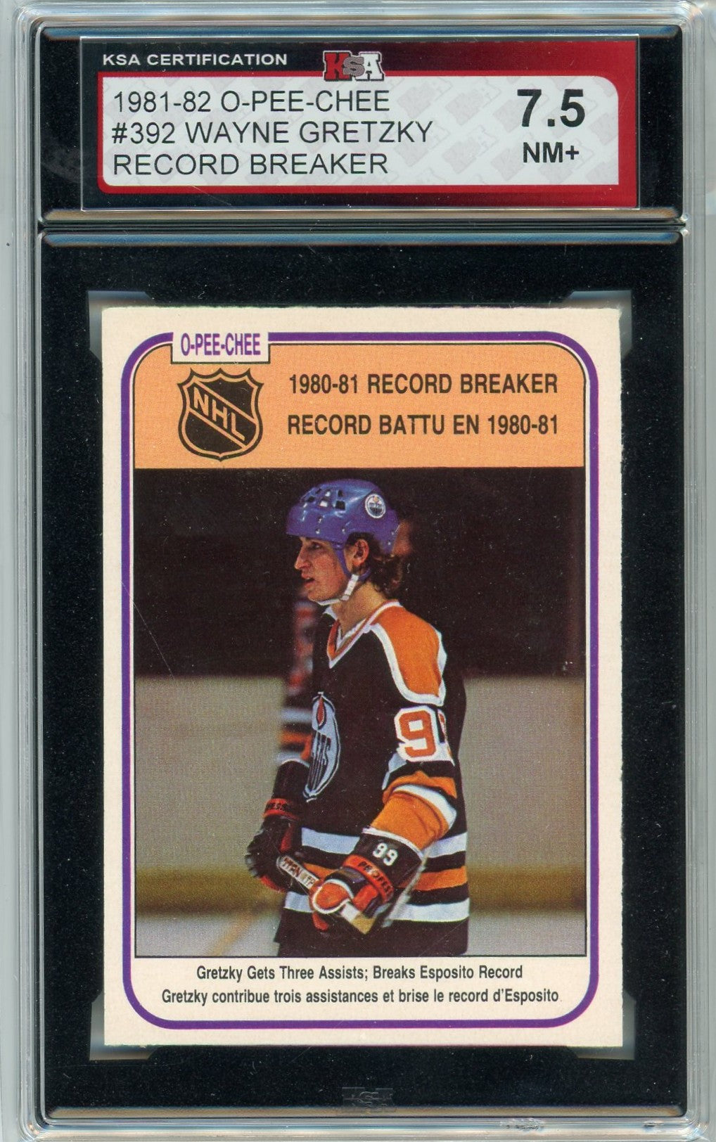 1981/82 OPC O-Pee-Chee Wayne Gretzky Record Breaker Graded Card #392 KSA 7.5