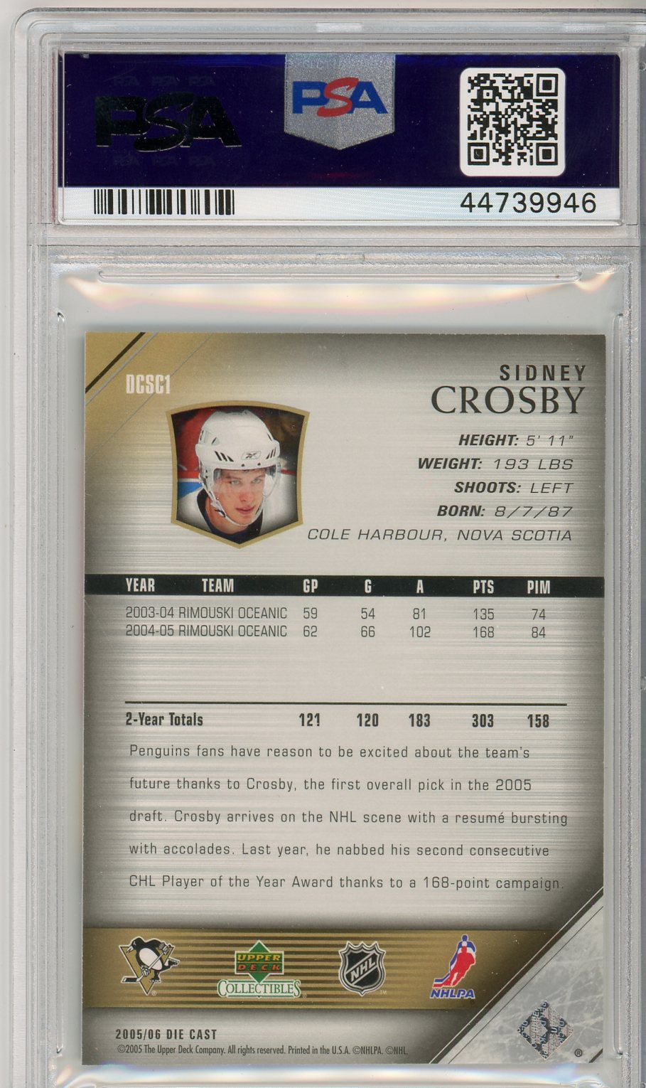 2005 Upper Deck Collectibles Sidney Crosby Die Cast Graded Hockey Card PSA 8.5