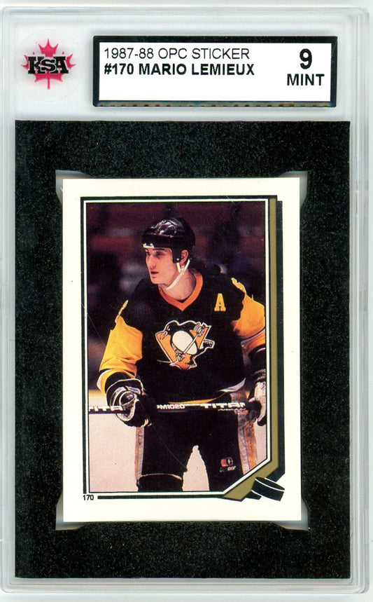 1987/88 OPC O-Pee-Chee Sticker Mario Lemieux Graded Card #170 KSA 9