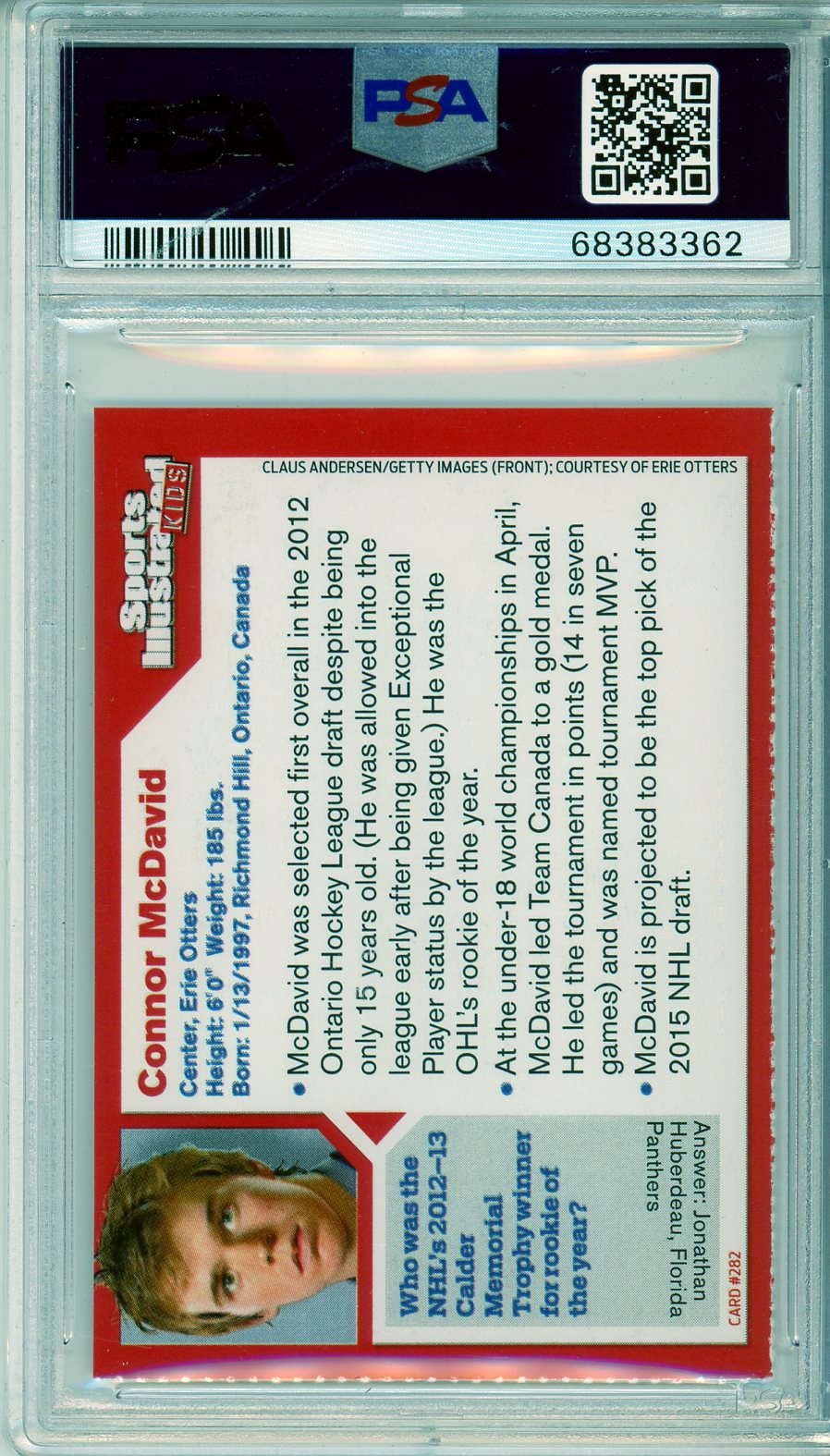 2013 S.I. for Kids Connor McDavid #282 Graded Hockey Card PSA 8