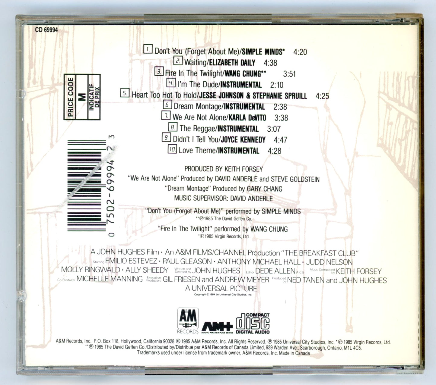 The Breakfast Club (1985) Motion Picture Soundtrack Vintage CD