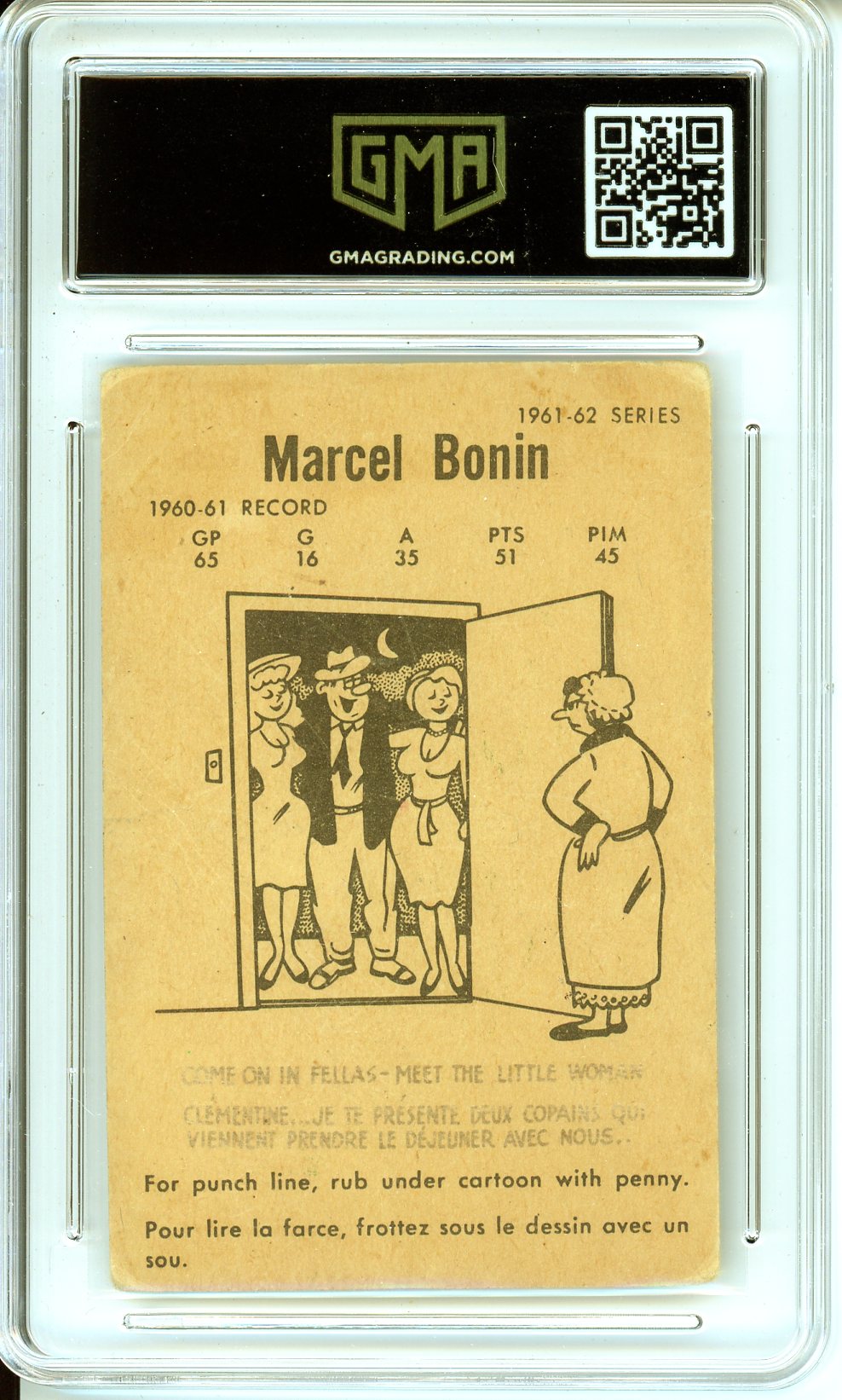 1961 Parkhurst Marcel Bonin #47 Graded Card GMA 3.5