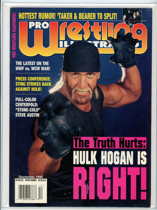 Pro Wrestling Illustrated Vintage Magazine (December, 1996) Hulk Hogan Cover, "Stone Cold" Steve Austin Centerfold