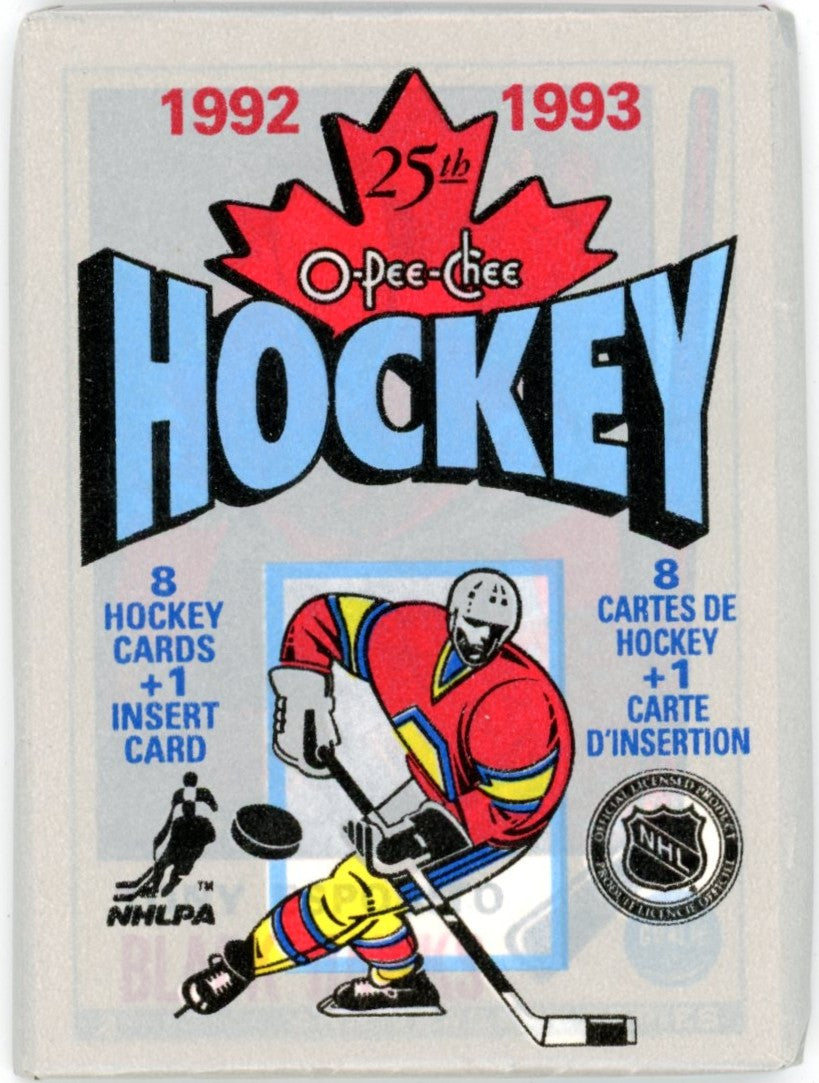 1992/93 OPC O-Pee-Chee NHL Hockey Card Wax Pack (9 Cards) 25th Anniversary