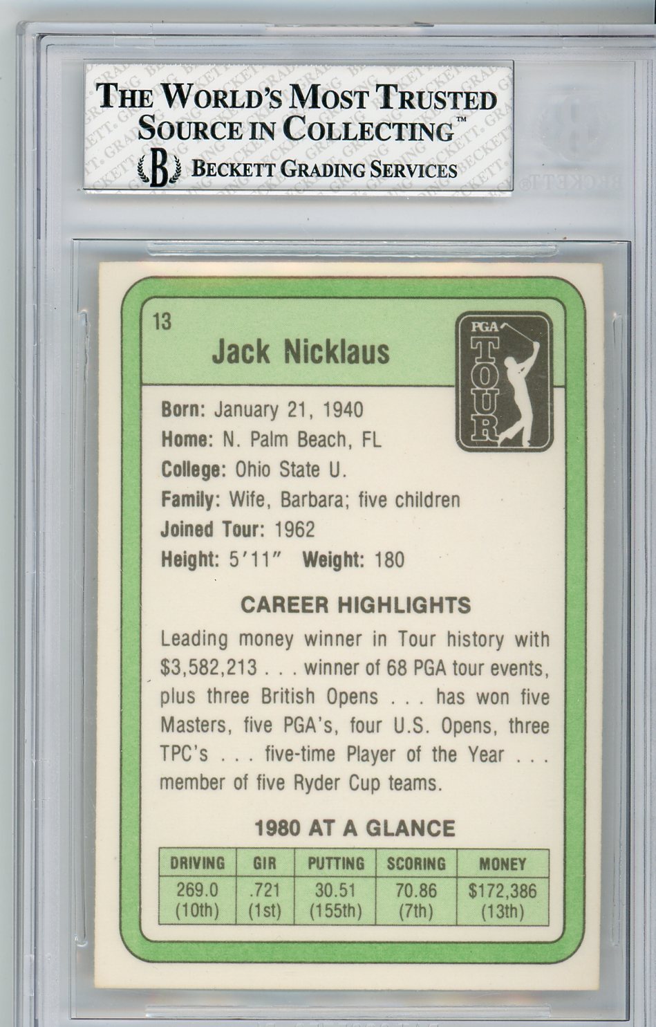 1981 Donruss Jack Nicklaus #13 Graded Golf Card BGS 7.5