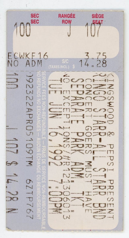 Ringo Starr All-Starr Band Vintage Concert Ticket Exhibition Stadium (Toronto, 1992)