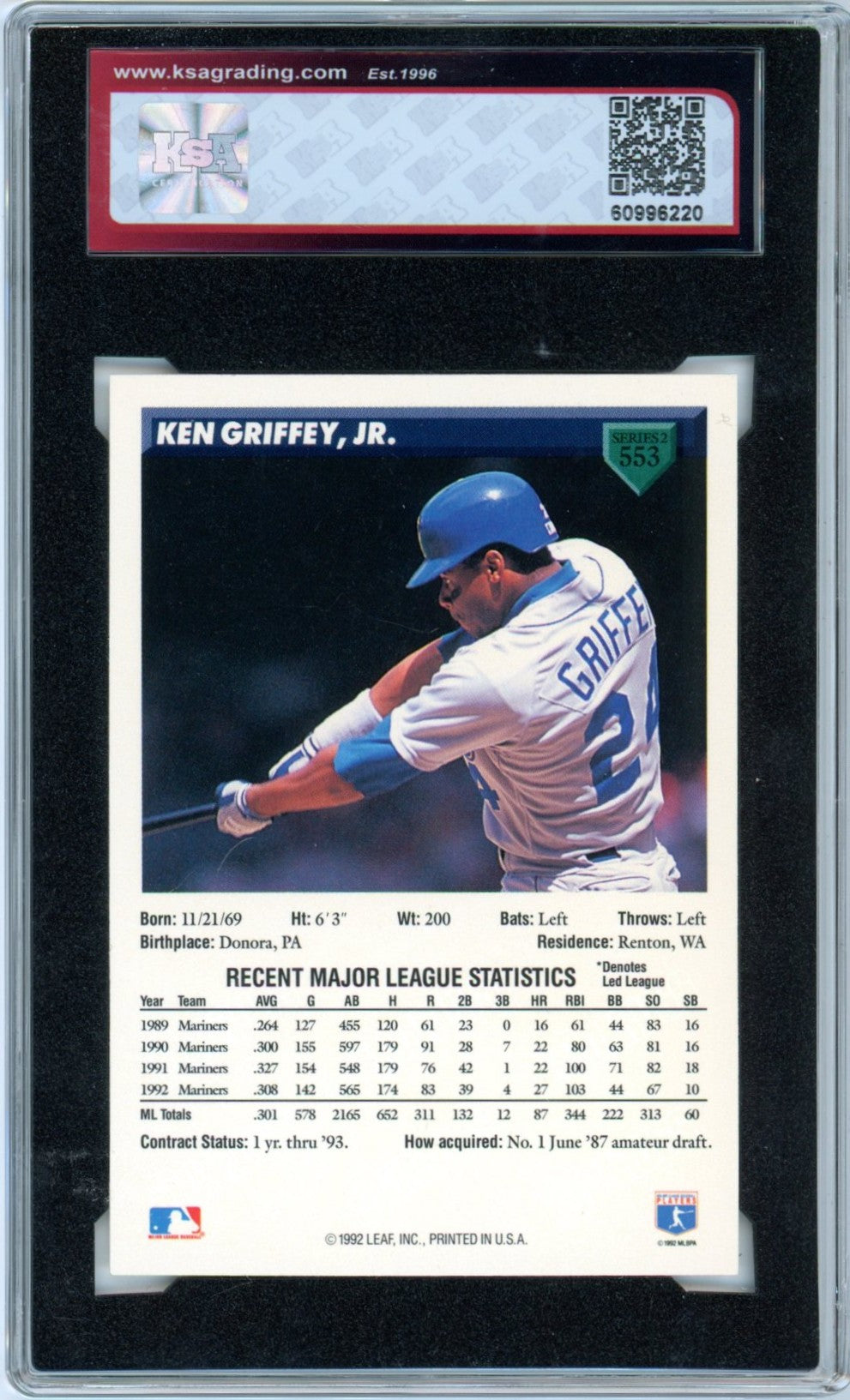 1993 Donruss Ken Griffey Jr. #553 Graded Baseball Card KSA 7.5
