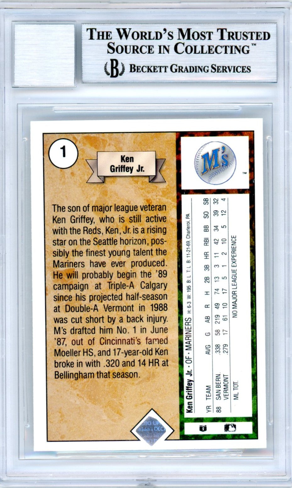 1989 Upper Deck Ken Griffey Jr. #1 Autograph Graded Baseball Card BGS AUTO 10