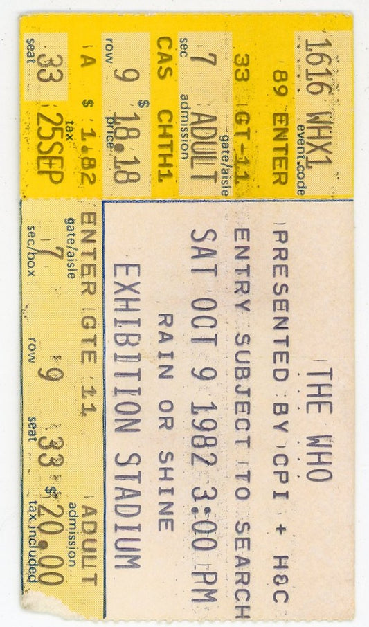 The Who Vintage Concert Ticket Exhibition Stadium (Toronto, 1982)