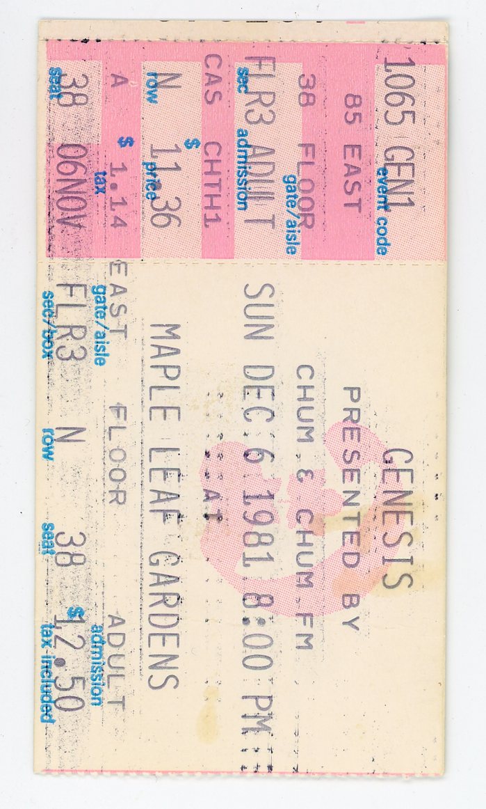 Genesis Vintage Concert Ticket Maple Leaf Gardens (Toronto, 1981)