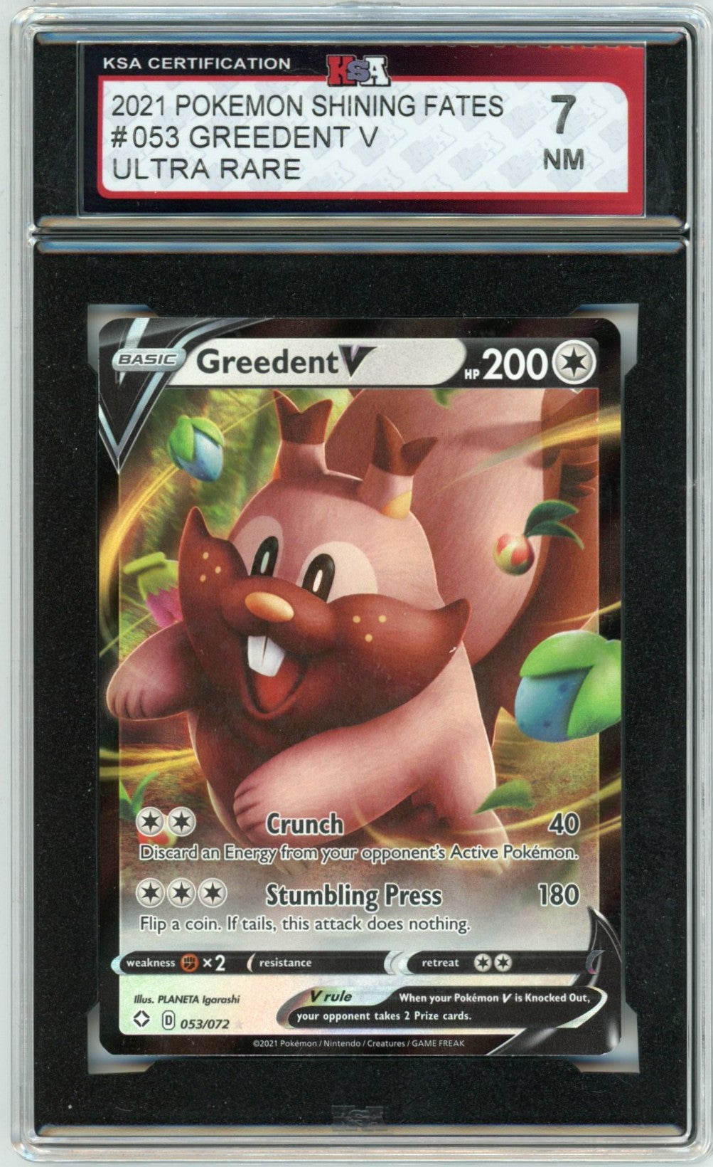 2021 Pokemon Shining Fates Greedent V Graded Card KSA 7 Ultra Rare