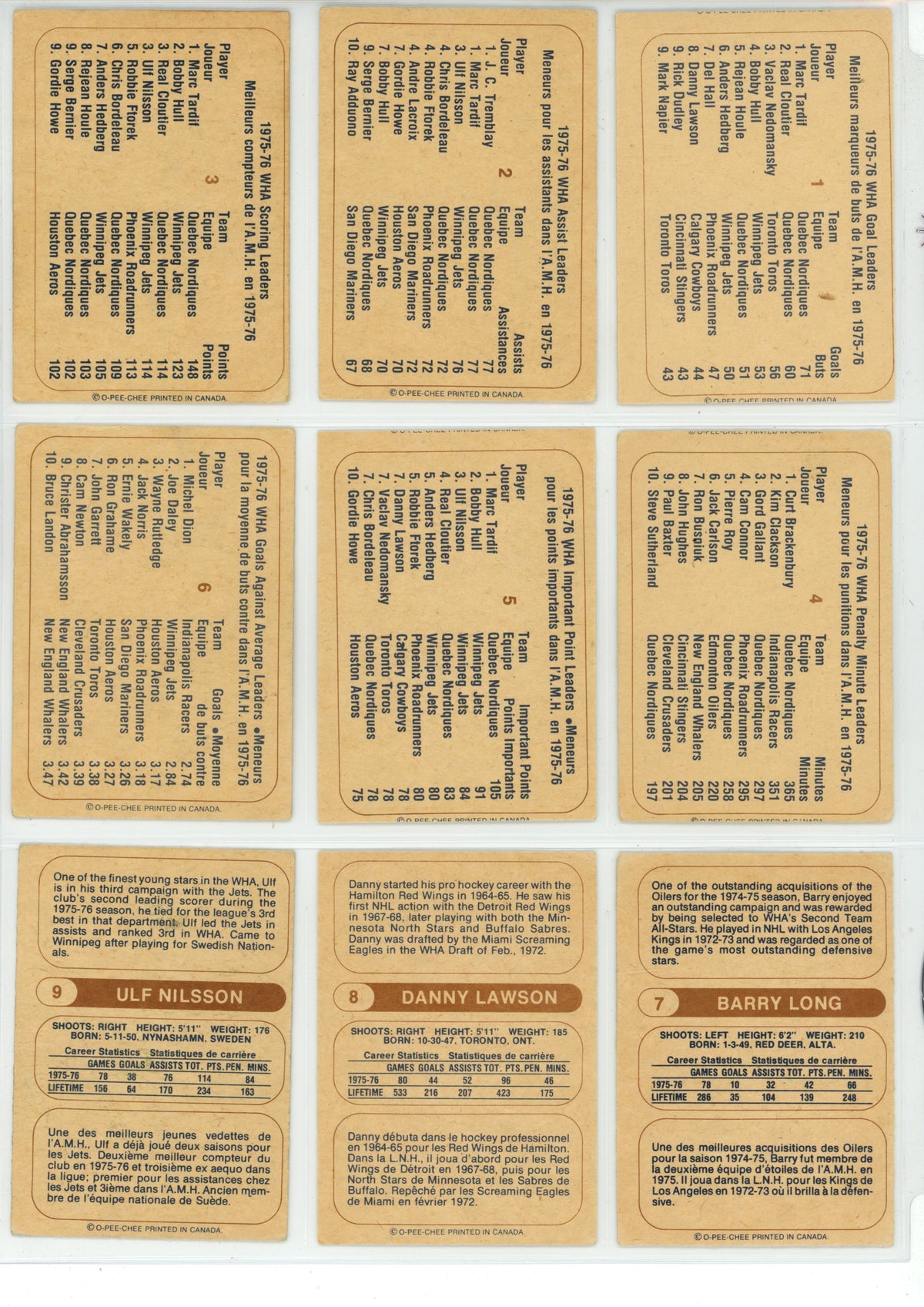 1976/77 O-Pee-Chee WHA Hockey Trading Card Complete Set (132 Cards) - EX/EX+