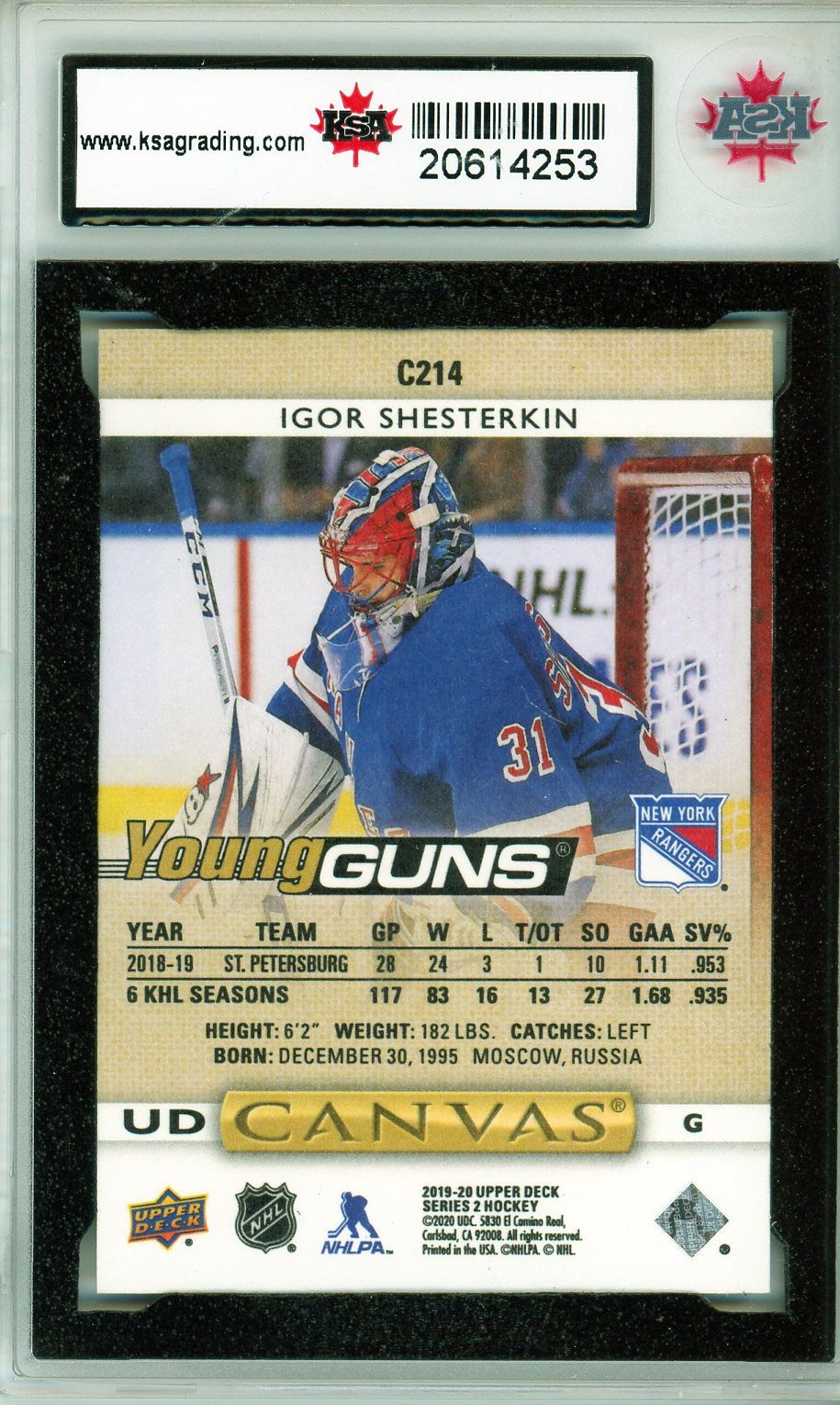 2019-20 Upper Deck Canvas Igor Shesterkin Graded Rookie Card KSA 10