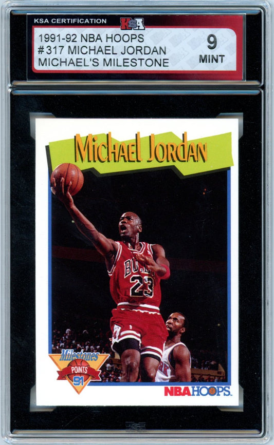 1991/92 NBA Hoops Michael Jordan #317 Michael's Milestone Graded Basketball Card KSA 9
