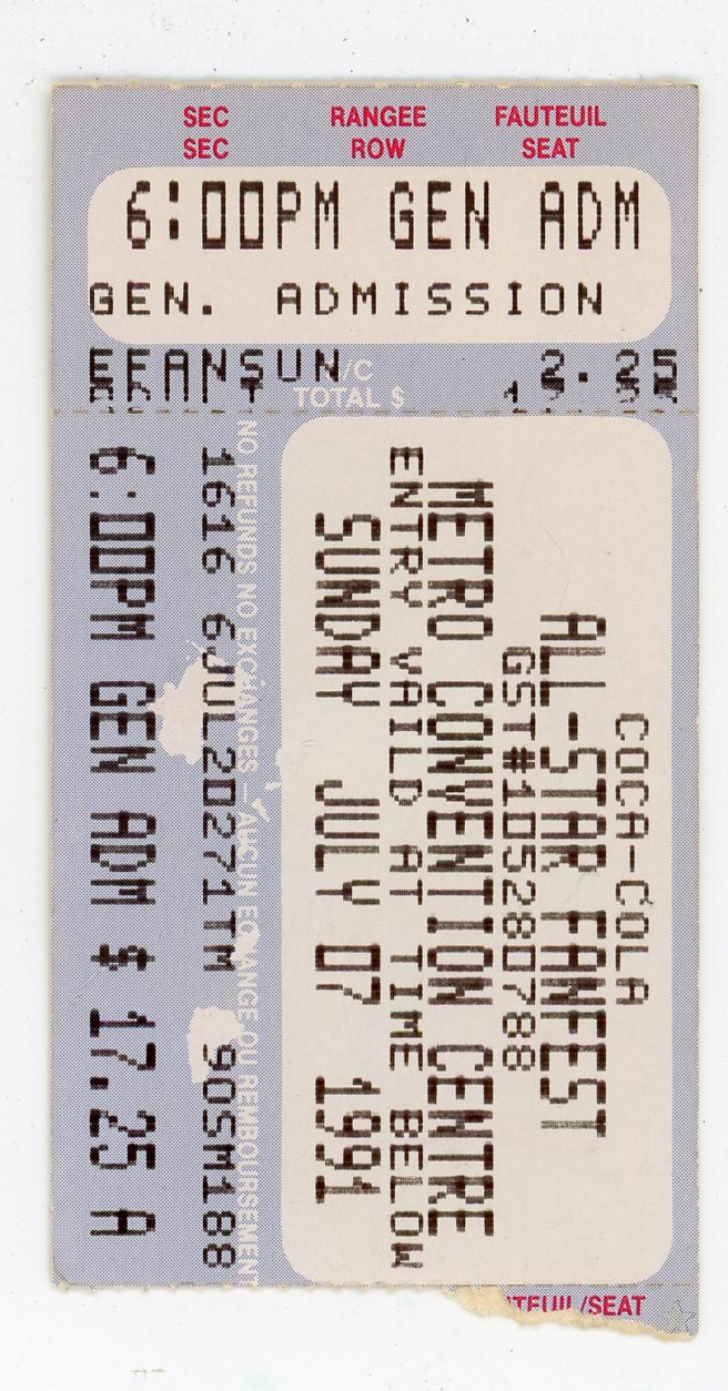 Toronto Blue Jays All-Star Fanfest Vintage Ticket Stub Metro Convention Centre (Toronto, 1991) Rare