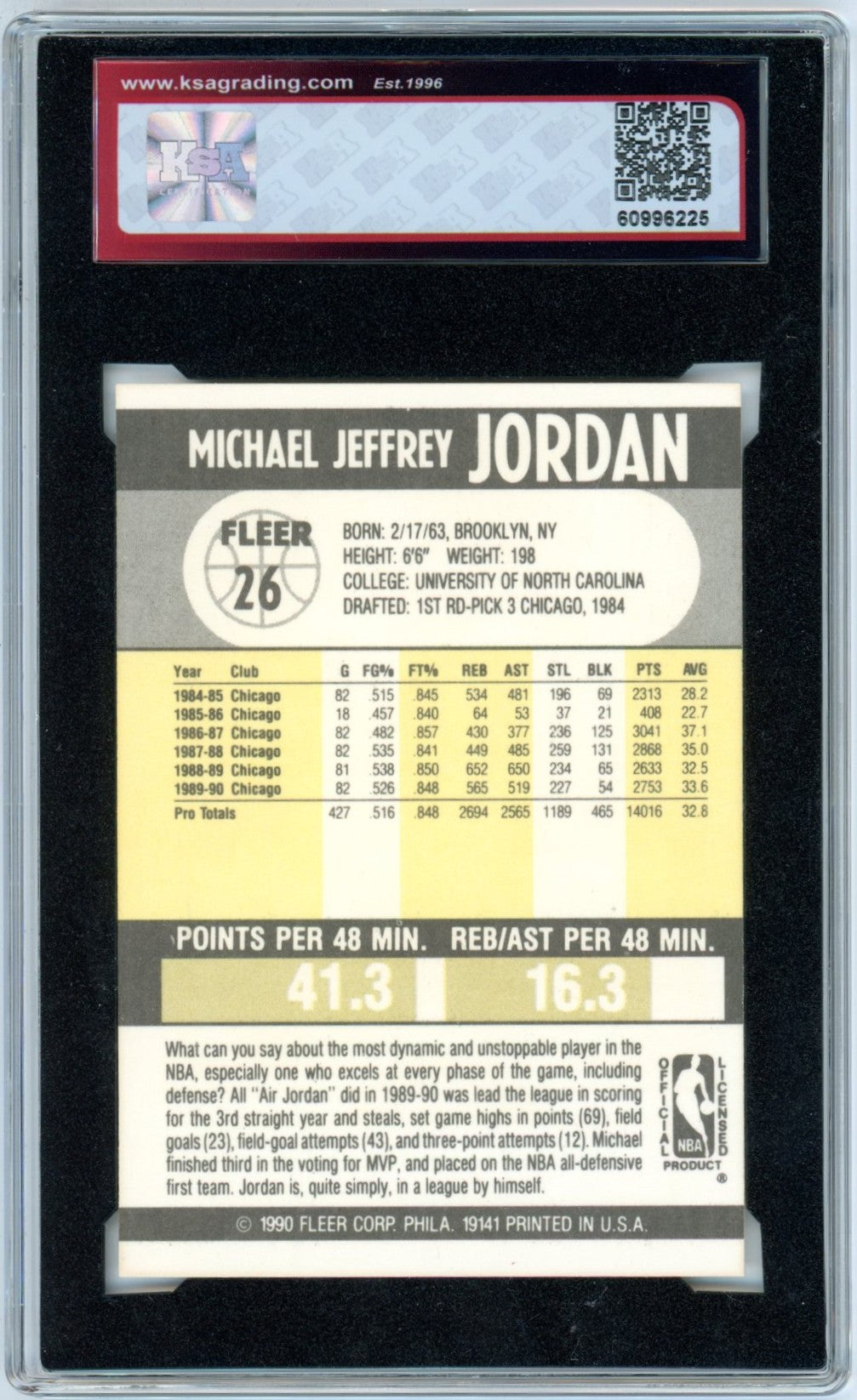 1990/91 Fleer Michael Jordan #26 Graded Basketball Card KSA 8.5