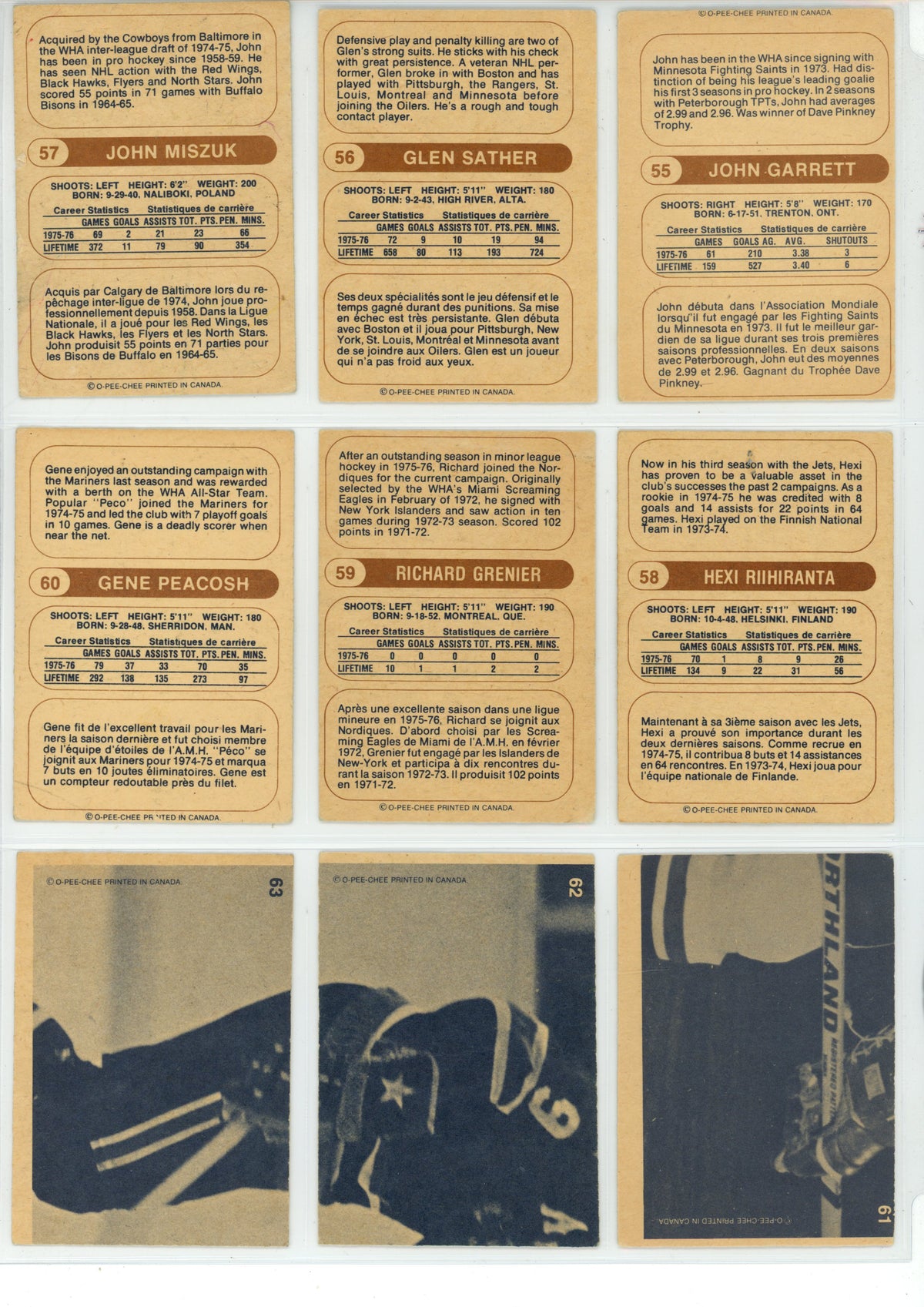 1976/77 O-Pee-Chee WHA Hockey Trading Card Complete Set (132 Cards) - EX/EX+