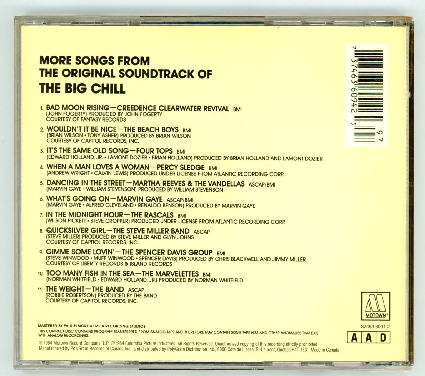 The Big Chill: More Songs from the Original Soundtrack (1983) Motion Picture Soundtrack Vintage CD