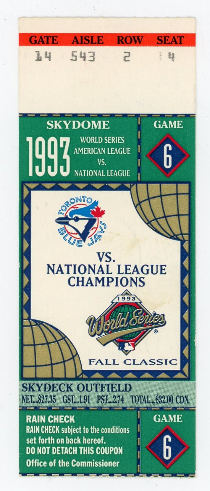 Toronto Blue Jays 1993 World Series Skydome (Toronto, 1993) Joe Carter Walk Off Home Run