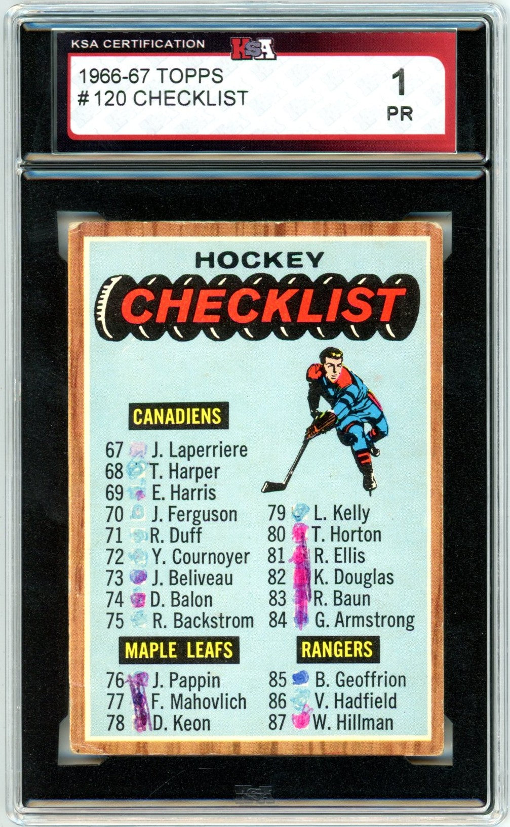 1966/67 Topps Checklist #120 Graded Hockey Card KSA 1