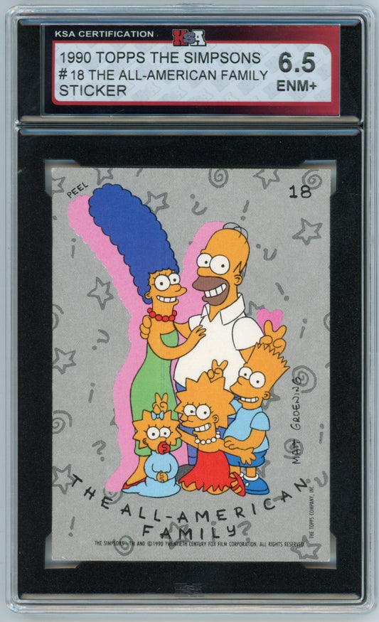 1990 Topps The Simpsons #18 "The All-American Family" Graded Sticker Card KSA 6.5