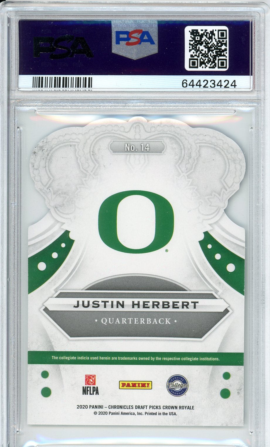 2020 Panini Chronicles Justin Herbert Crown Royale Blue Graded Football Card PSA 9 Autographed!