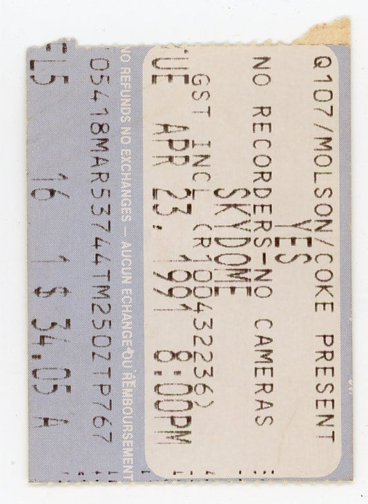 Yes Vintage Concert Ticket Skydome (Toronto, 1991)