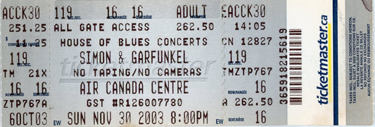 Simon and Garfunkel Vintage Concert Ticket Stub Air Canada Centre (Toronto, 2003)