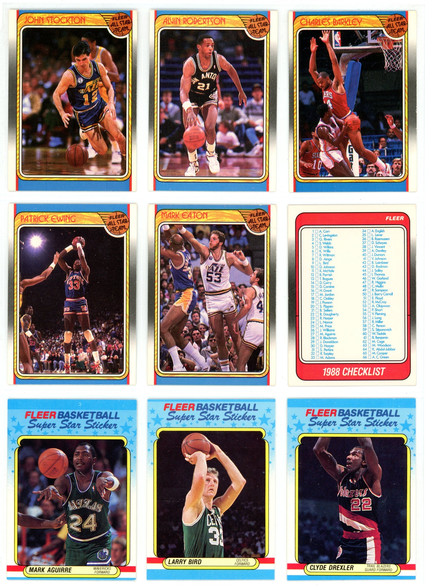 1988/89 Fleer NBA Basketball Card Complete Set (132 Cards) + 11 Stickers Set Pippen, Rodman Rookie
