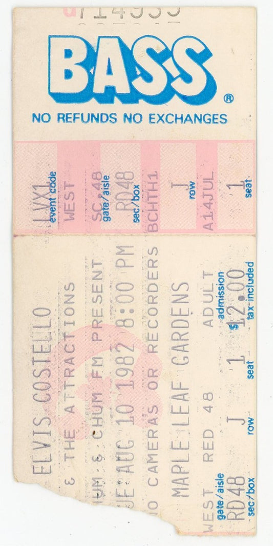 Elvis Costello & The Attractions Vintage Concert Ticket Maple Leaf Gardens (Toronto, 1982)