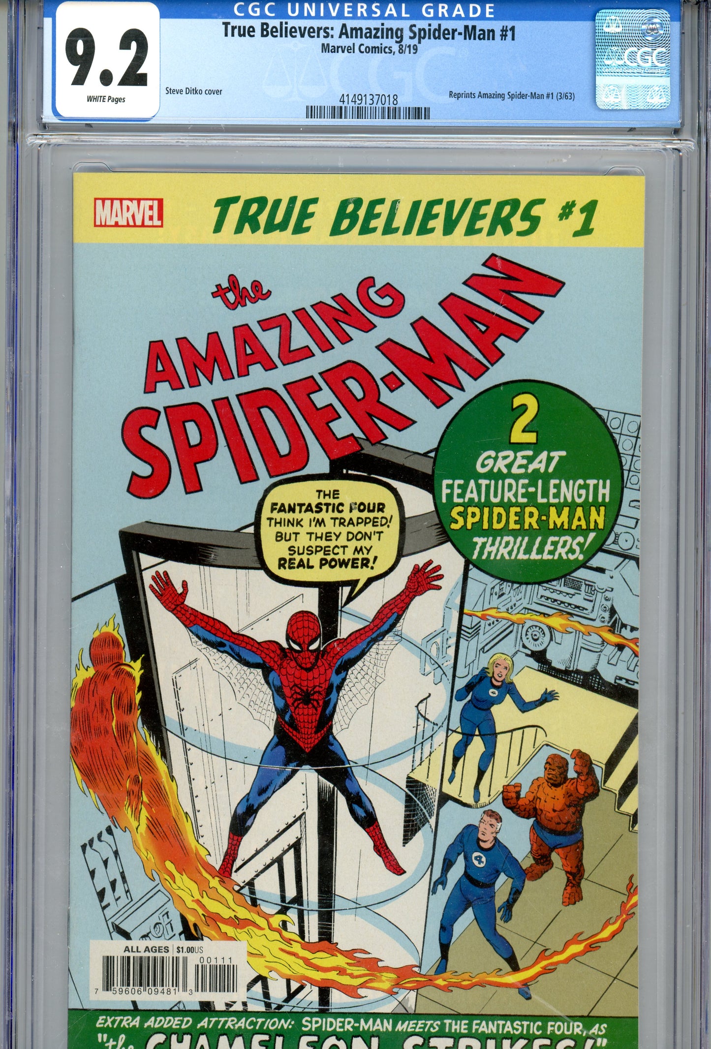 2019 True Believers: The Amazing Spider-Man #1 1963 Reprint Graded Comic Book Steve Sitko Cover CGC 9.2