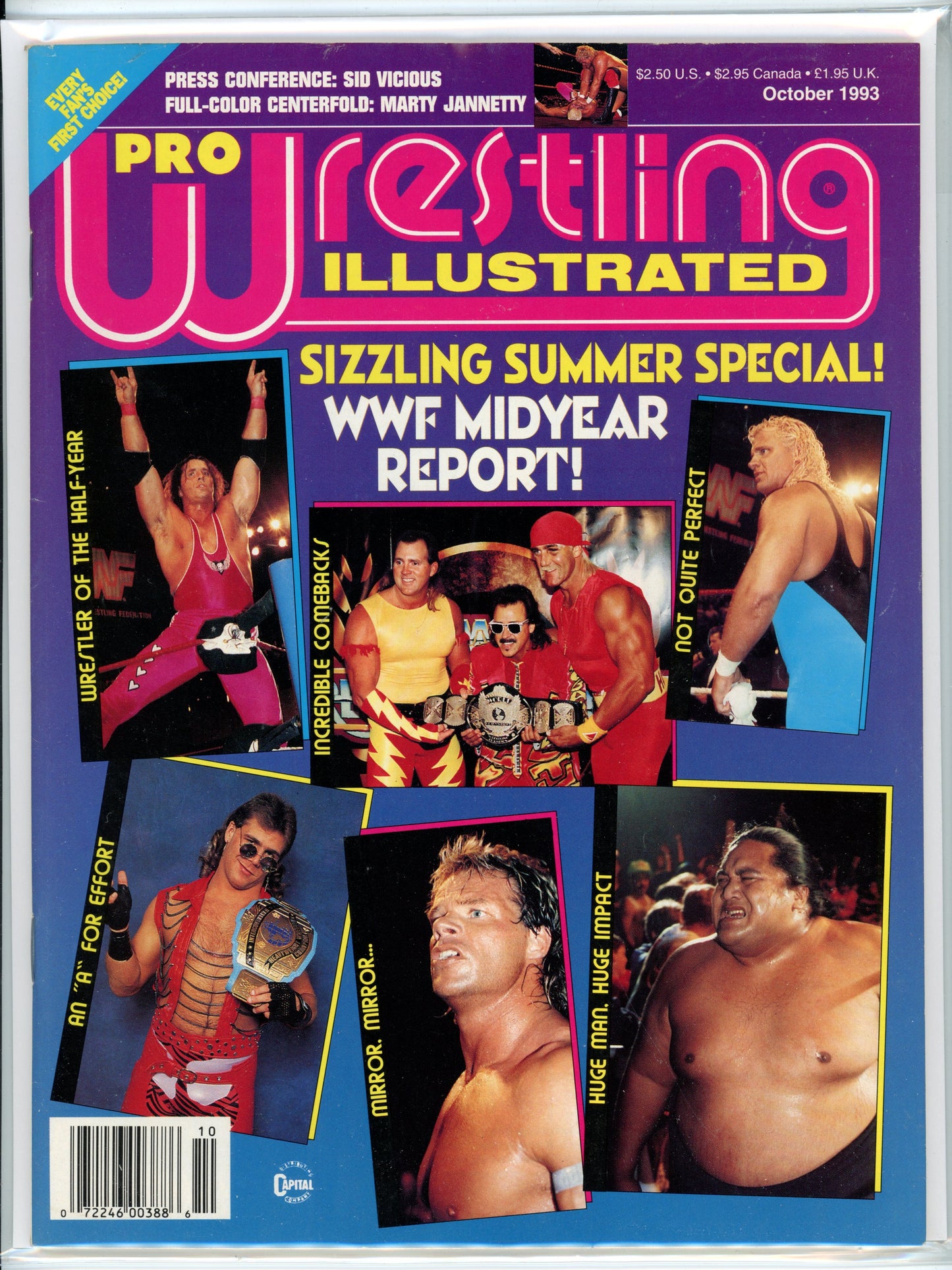 Pro Wrestling Illustrated Vintage Magazine (October, 1993) WWF Midyear Report, Bret Hart, Hulk Hogan