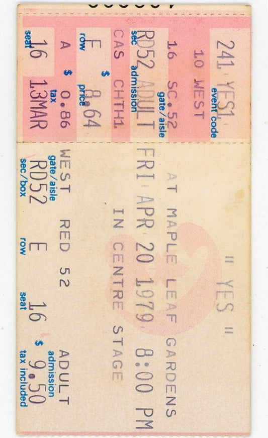 Yes Vintage Concert Ticket Maple Leaf Gardens (Toronto, 1979)