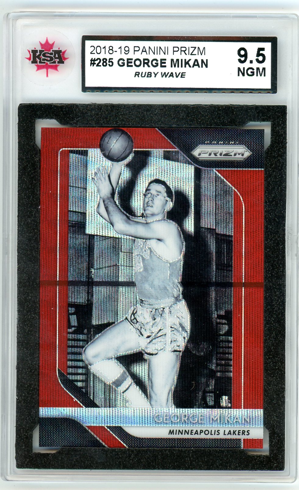 2018/19 Panini Prizm George Mikan Ruby Wave Graded Card #285 KSA 9.5