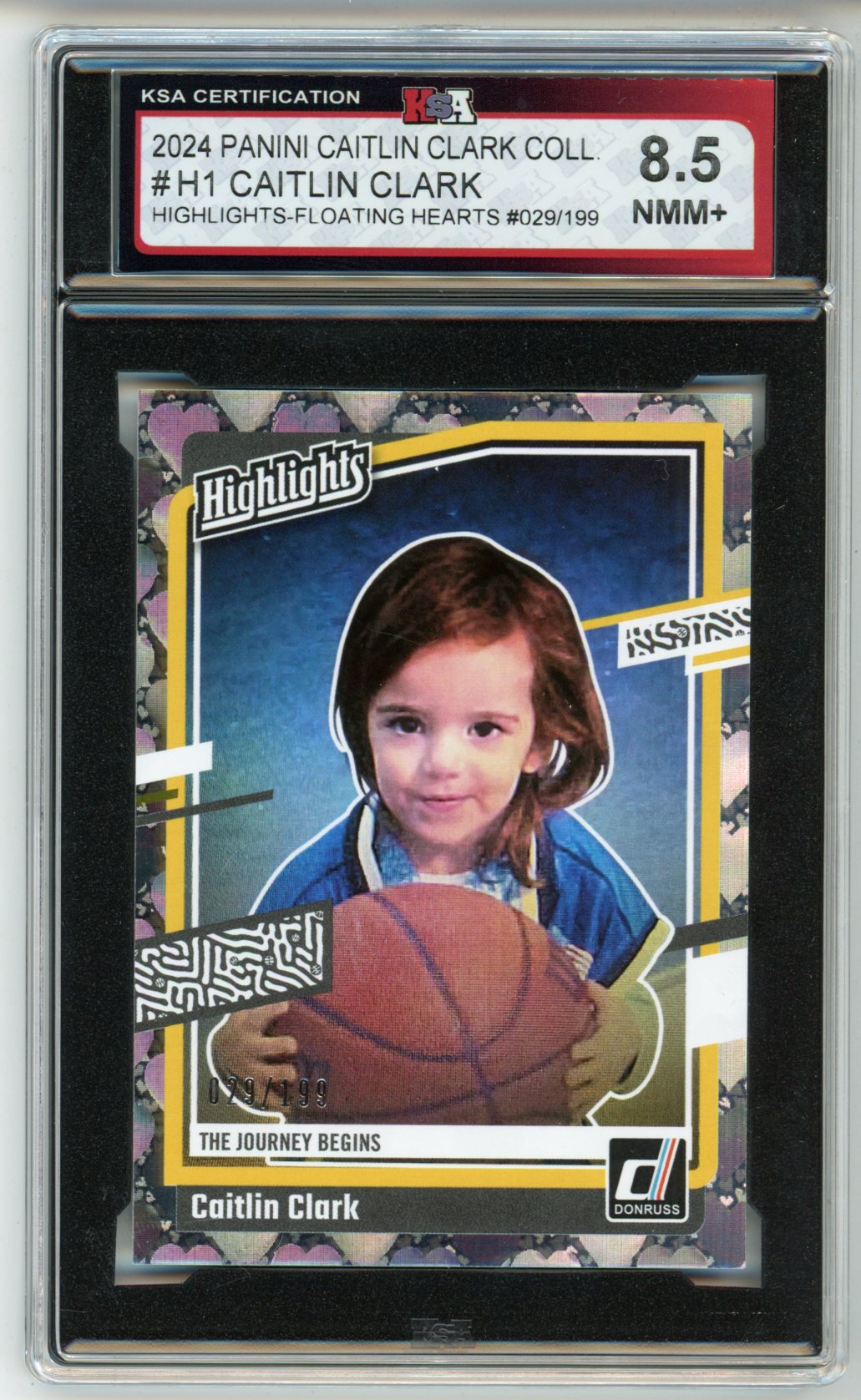 2024 Panini Caitlin Clark Collection Highlights #H1 Floating Hearts /199 Graded Basketball Card KSA 8.5