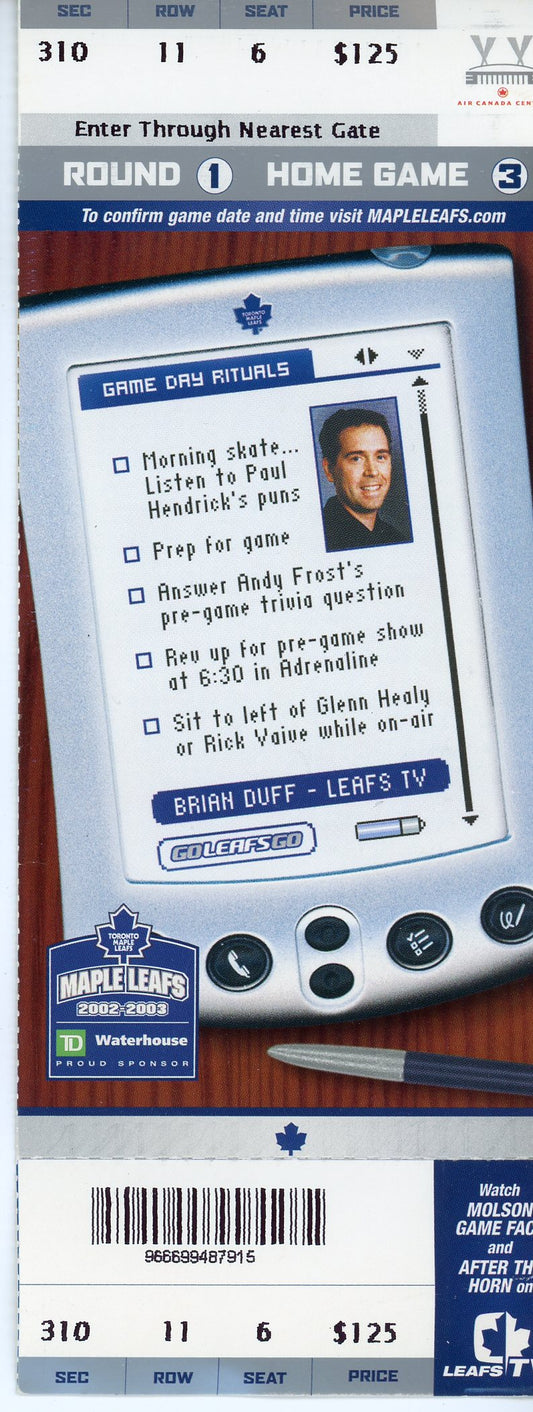 Toronto Maple Leafs Round One Playoff Game Vintage Ticket Stub (Toronto, 2003)