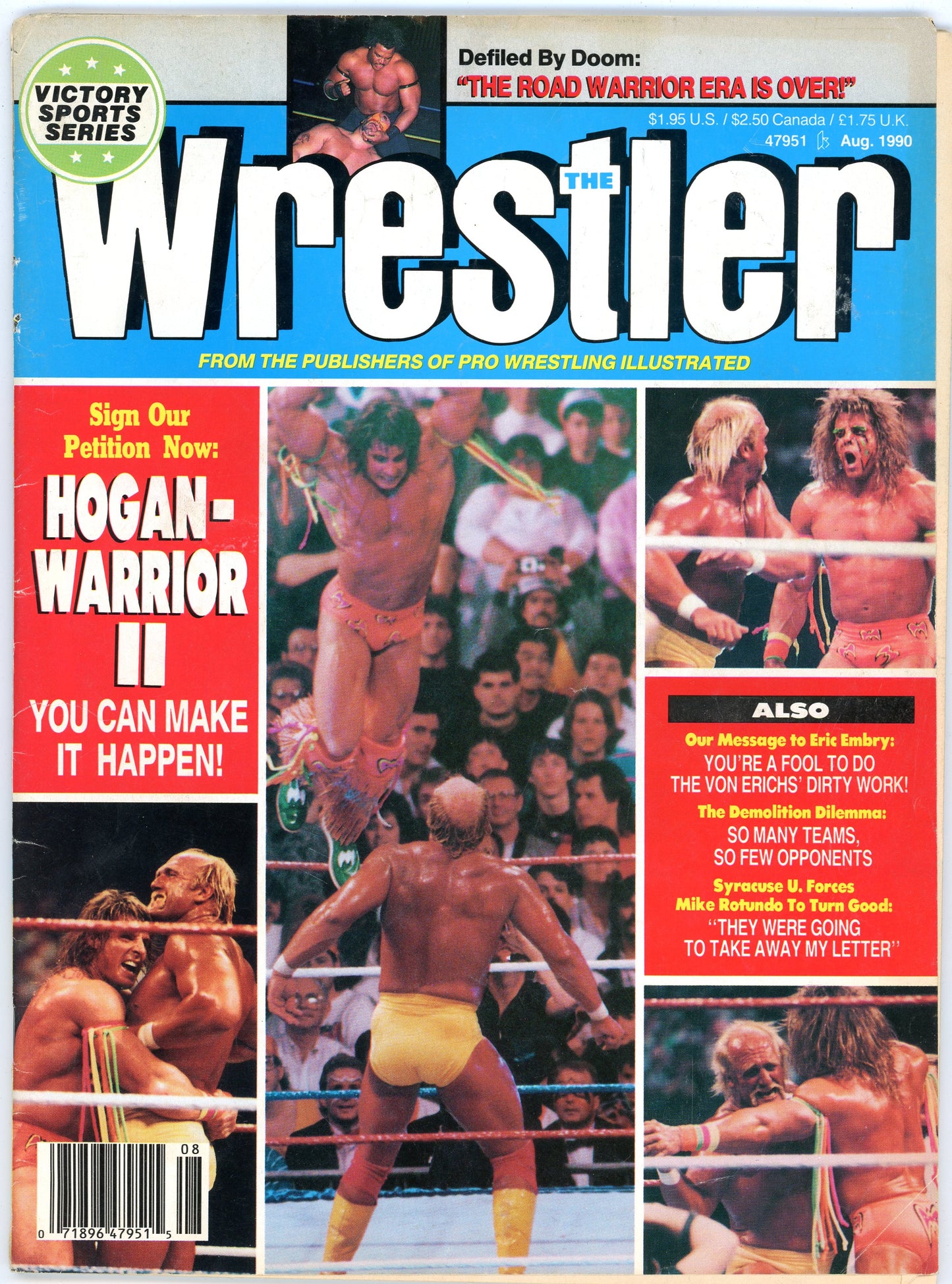 The Wrestler Vintage Wrestling Magazine (August, 1990) Hulk Hogan, Ultimate Warrior