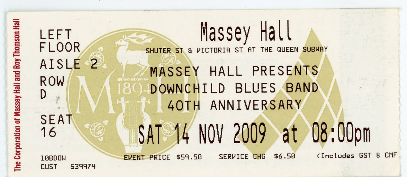Downchild Blues Band Vintage Ticket Stub Massey Hall (Toronto, 2009)