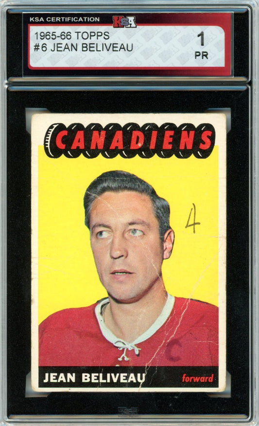 1965/66 Topps Jean Beliveau #6 Graded Hockey Card KSA 1