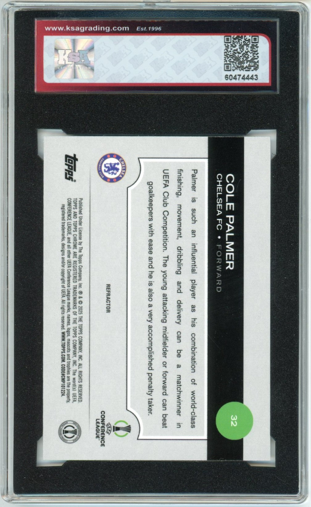 2024/25 Topps Chrome UEFA Champions League Cole Palmer Refractor Graded Soccer Card KSA 9