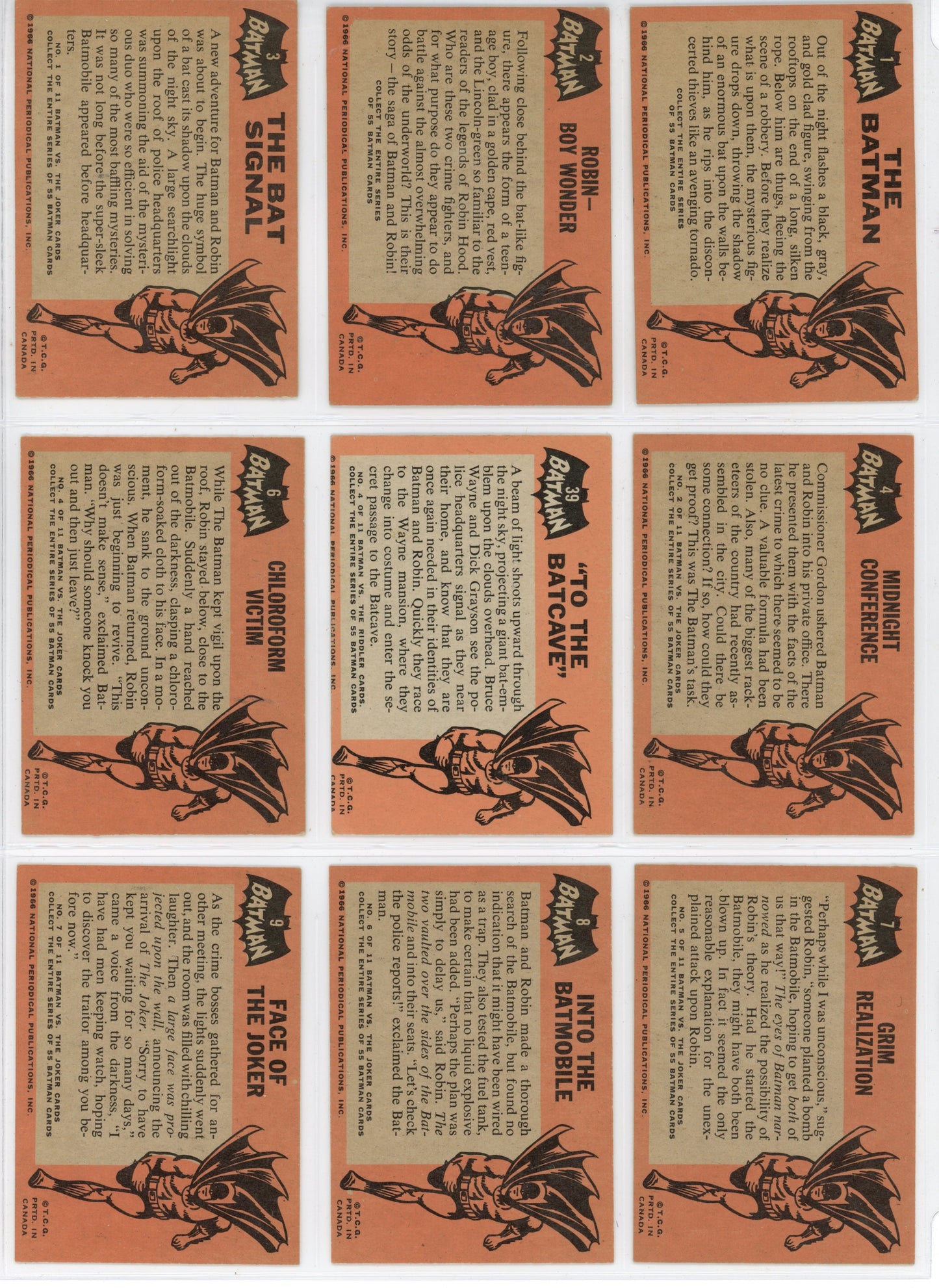 1966 O-Pee-Chee Batman Trading Cards Complete Set (54 Cards) Includes Rookie Card