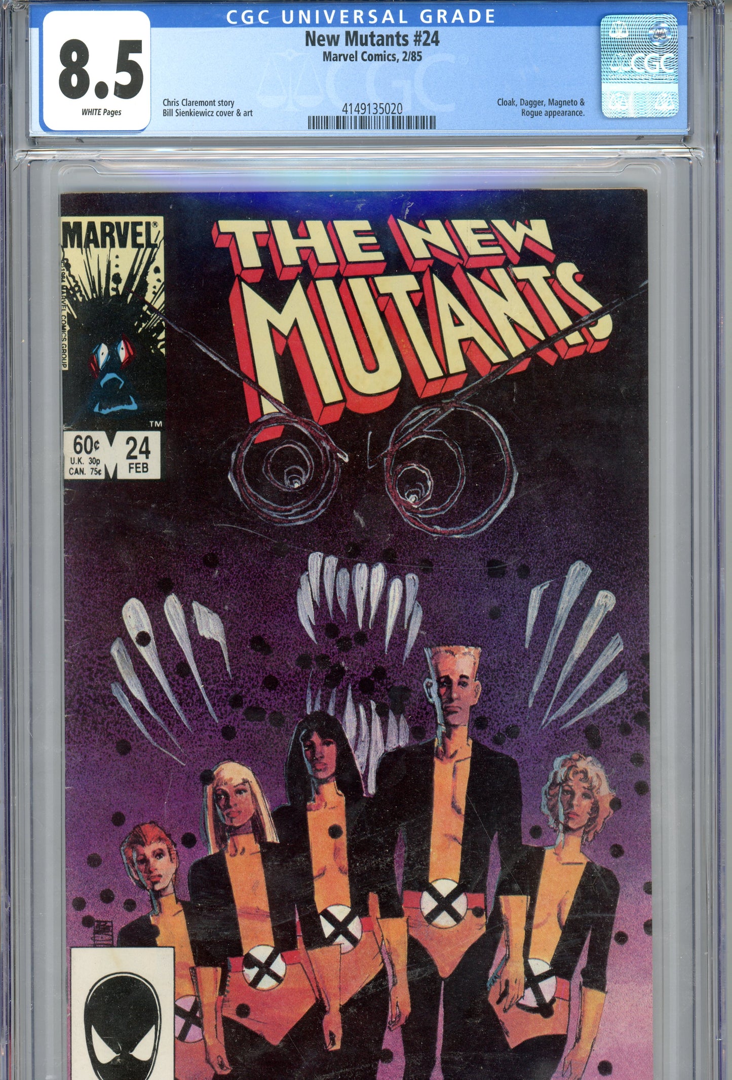 1985 The New Mutants #24 Graded Comic Book Bill Sienkiewicz Cover / Art CGC 8.5