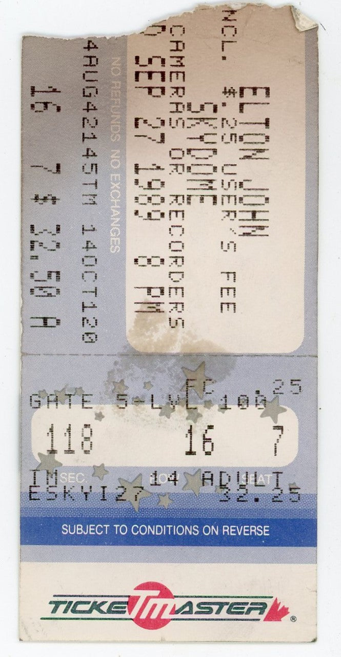 Elton John Vintage Concert Ticket Stub Skydome (Toronto, 1989)